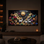 White Deer With Sun Modern Luxury Backlight Horizontal Wall Art