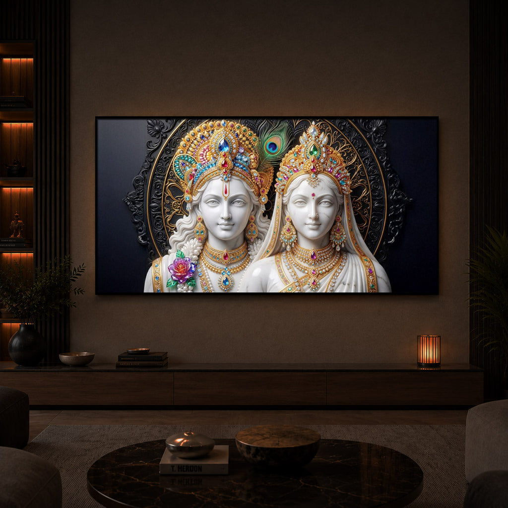 Generic Radha Krishna Modern Luxury Backlight Horizontal Wall Art