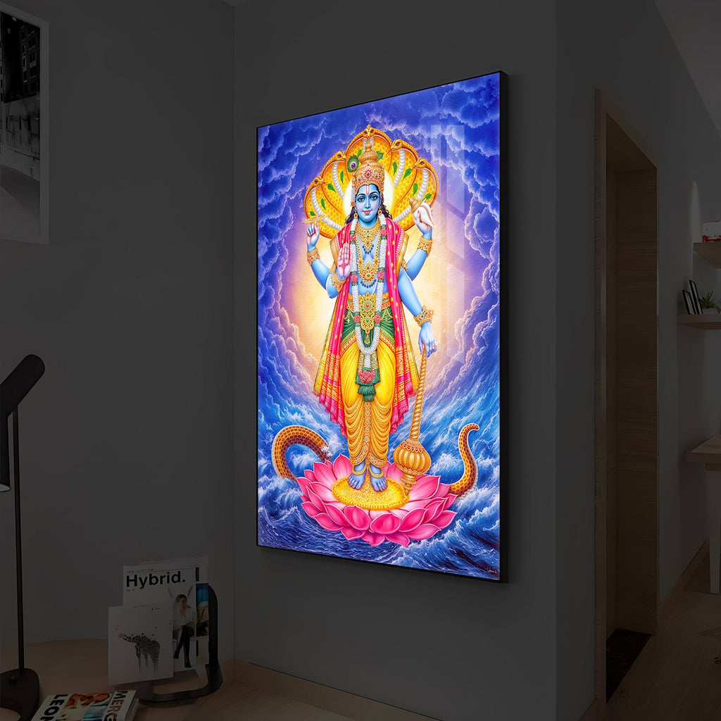 Sri Maha Vishnu Modern Luxury Backlight Vertical Wall Art