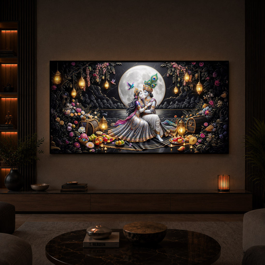 Generic Radha Krishna Romantic Modern Luxury Backlight Horizontal Wall Art