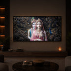 Blissful Radha Krishna Modern Luxury Backlight Horizontal Wall Art