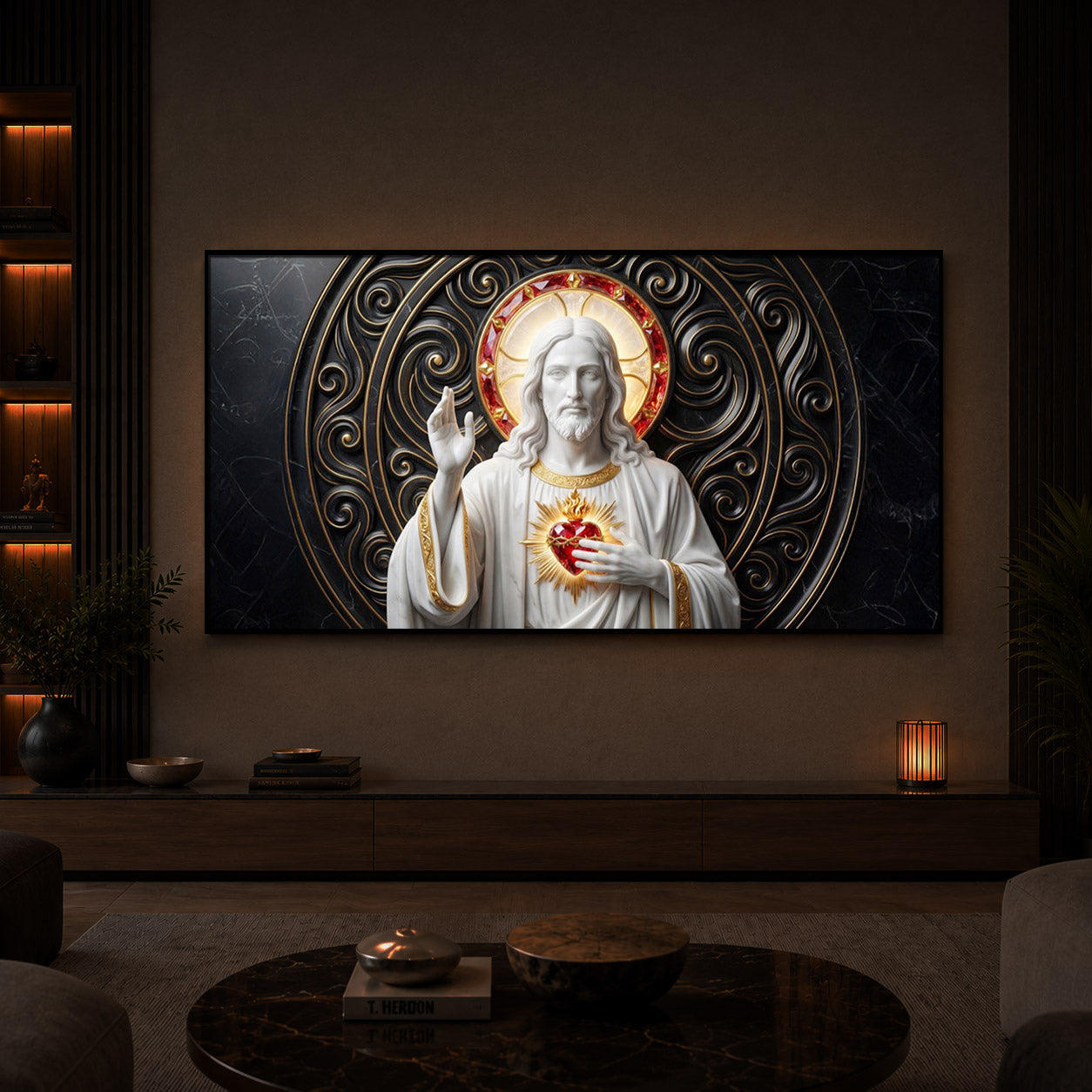 Heart Of Jesus Modern Luxury Backlight Horizontal Wall Art