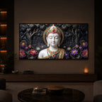 Lotus Serenity Lord Buddha Modern Luxury Backlight Horizontal Wall Art