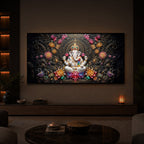 Lord Ganesha Blooming Lotuses Modern Luxury Backlight Horizontal Wall Art