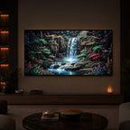Lush Mountain Waterfall Modern Luxury Backlight Horizontal Wall Art