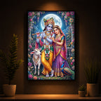Moonlit Radha Krishna Leela Modern Luxury Backlight Vertical Wall Art