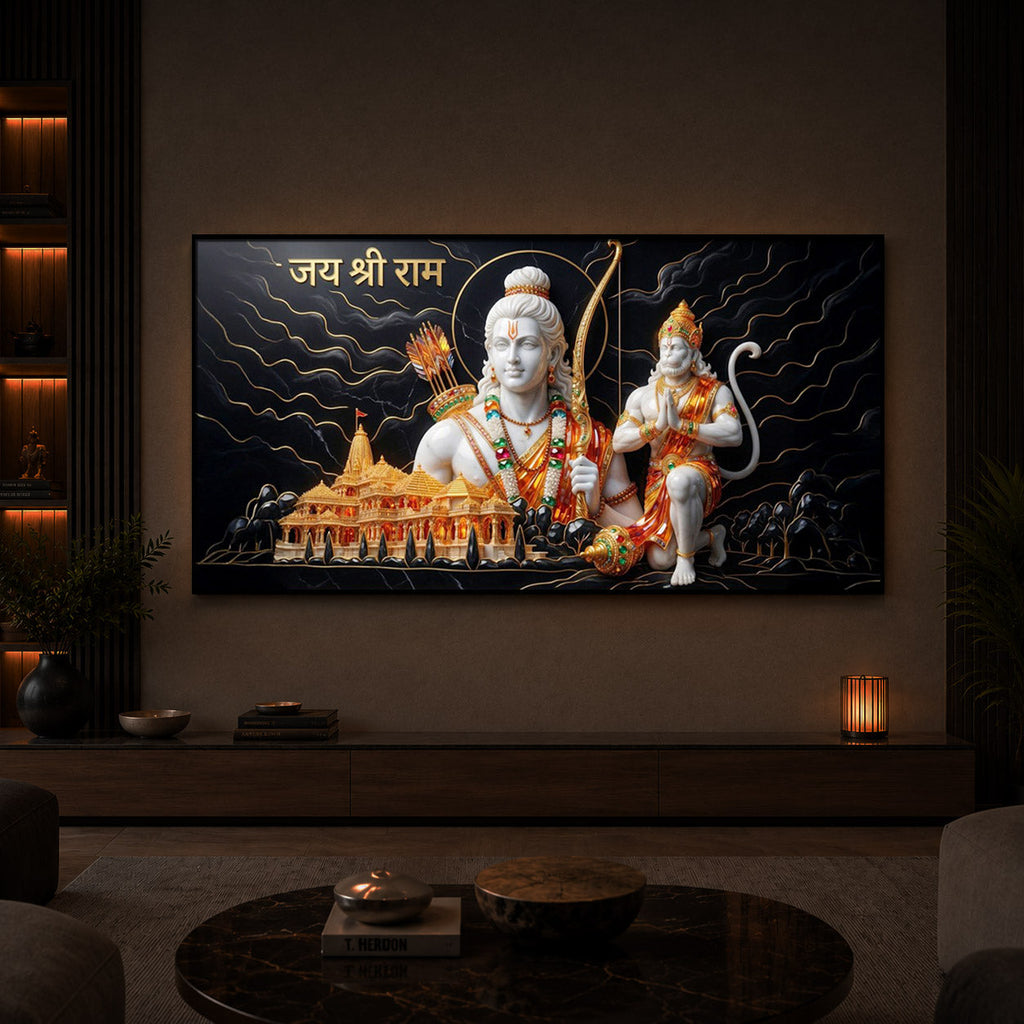Lord Ram With Lord Hanuman Modern Luxury Backlight Horizontal Wall Art