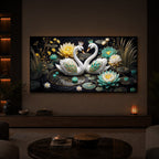 Pair Of White Swans Modern Luxury Backlight Horizontal Wall Art