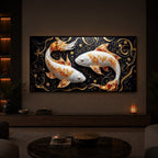 Two Golden Koi Fish Modern Luxury Backlight Horizontal Wall Art