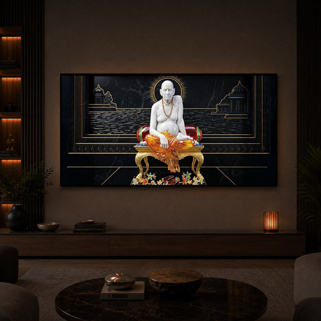 Swami Samarth Maharaj Modern Luxury Backlight Horizontal Wall Art