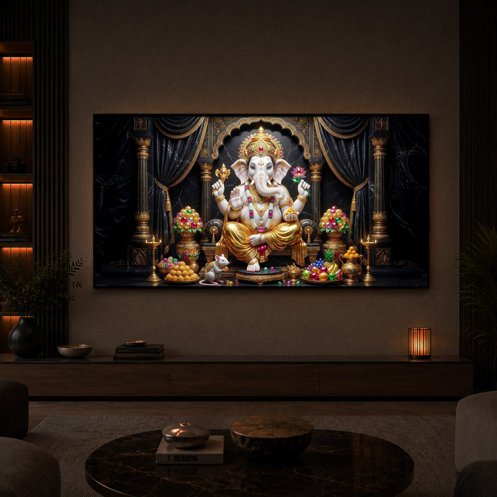 Hindu Deity Lord Ganesha Modern Luxury Backlight Horizontal Wall Art