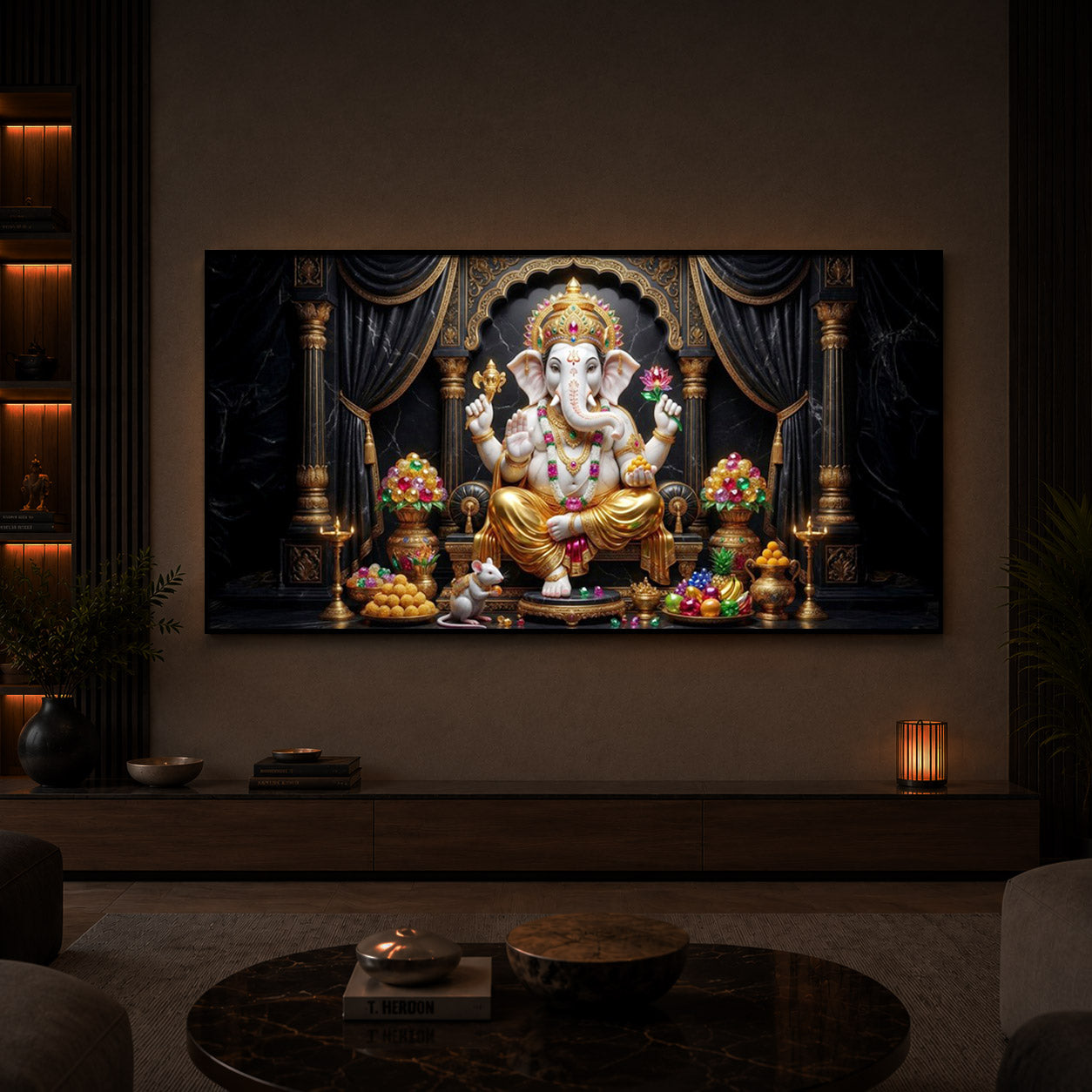 Hindu Deity Lord Ganesha Modern Luxury Backlight Horizontal Wall Art