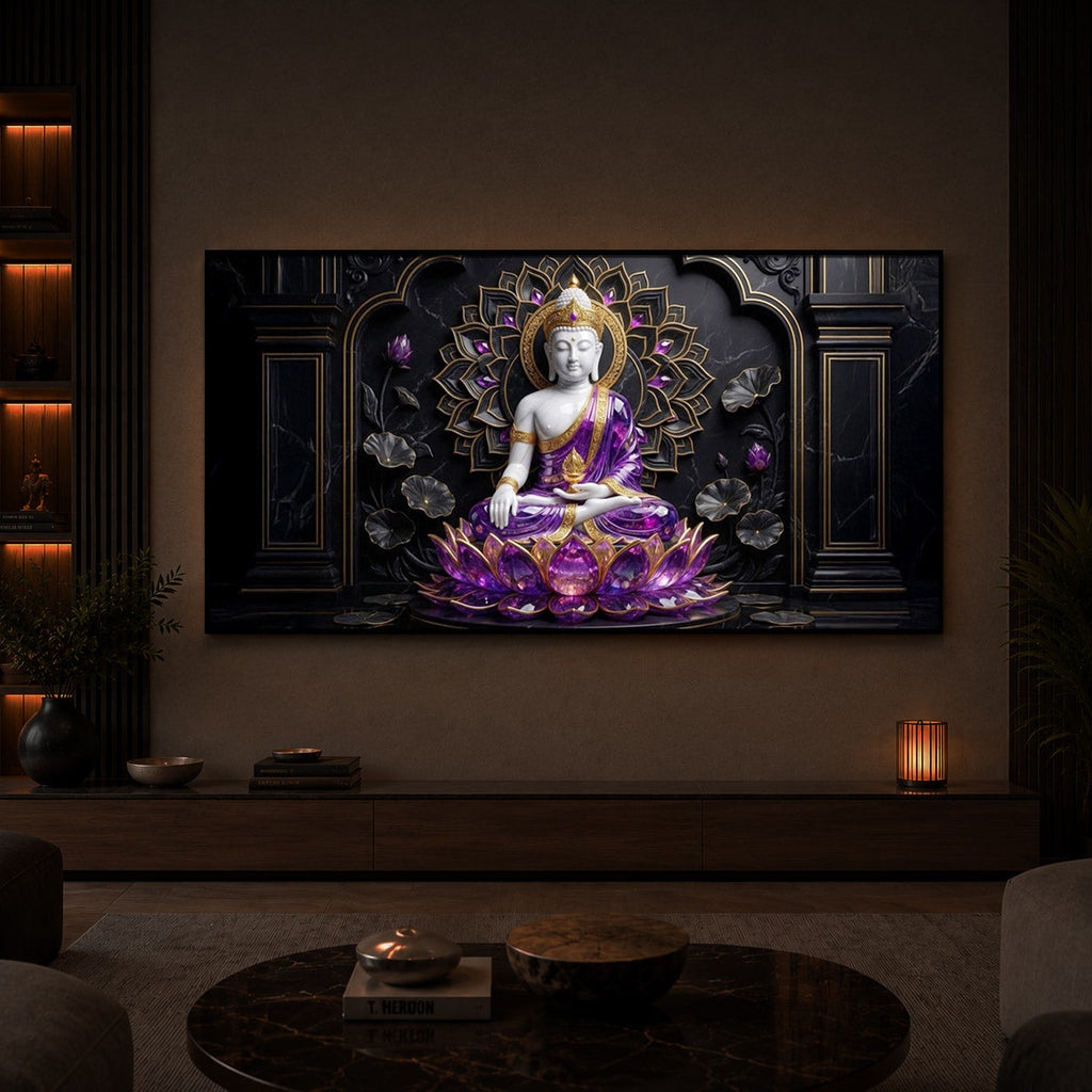 Buddha In Purple Robes Modern Luxury Backlight Horizontal Wall Art