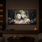 Beautiful Radha Krishna Modern Luxury Backlight Horizontal Wall Art