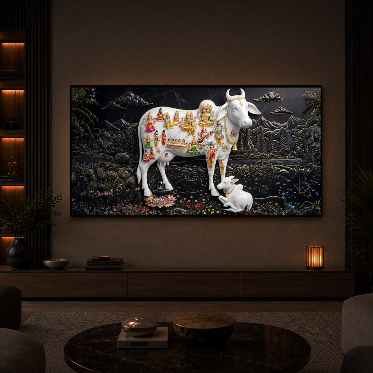 Decorative Kamdhenu Modern Luxury Backlight Horizontal Wall Art