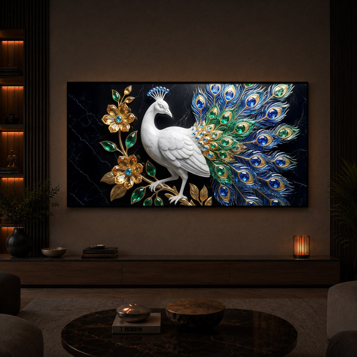 Peacock Modern Luxury Backlight Horizontal Wall Art