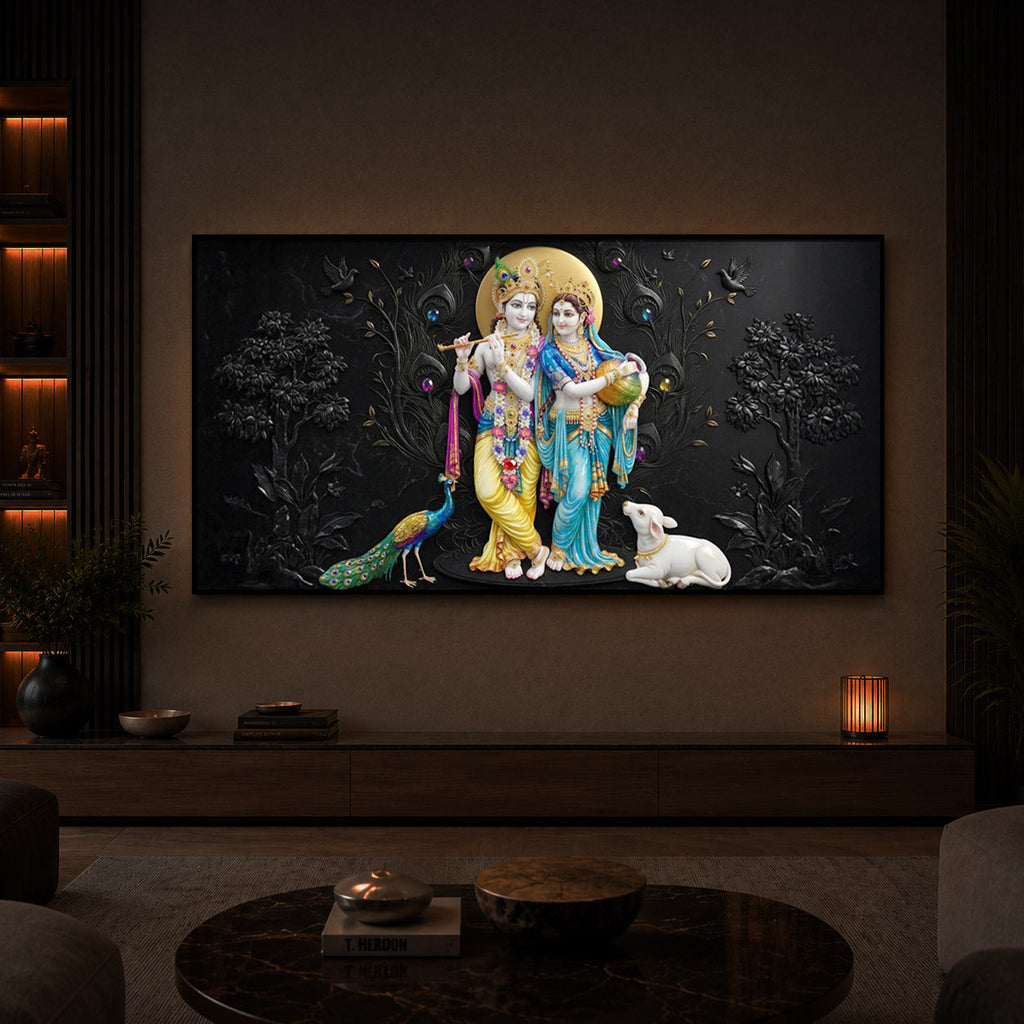 Depicting Radha Krishna Modern Luxury Backlight Horizontal Wall Art
