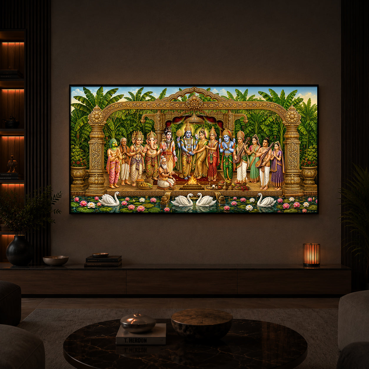Hindu Deities Srinivasa Kalyanam Modern Luxury Backlight Horizontal Wall Art