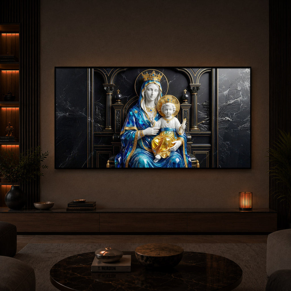 Mother Mary Holding Baby Jesus Modern Luxury Backlight Horizontal Wall Art