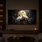 White Crane Modern Luxury Backlight Horizontal Wall Art