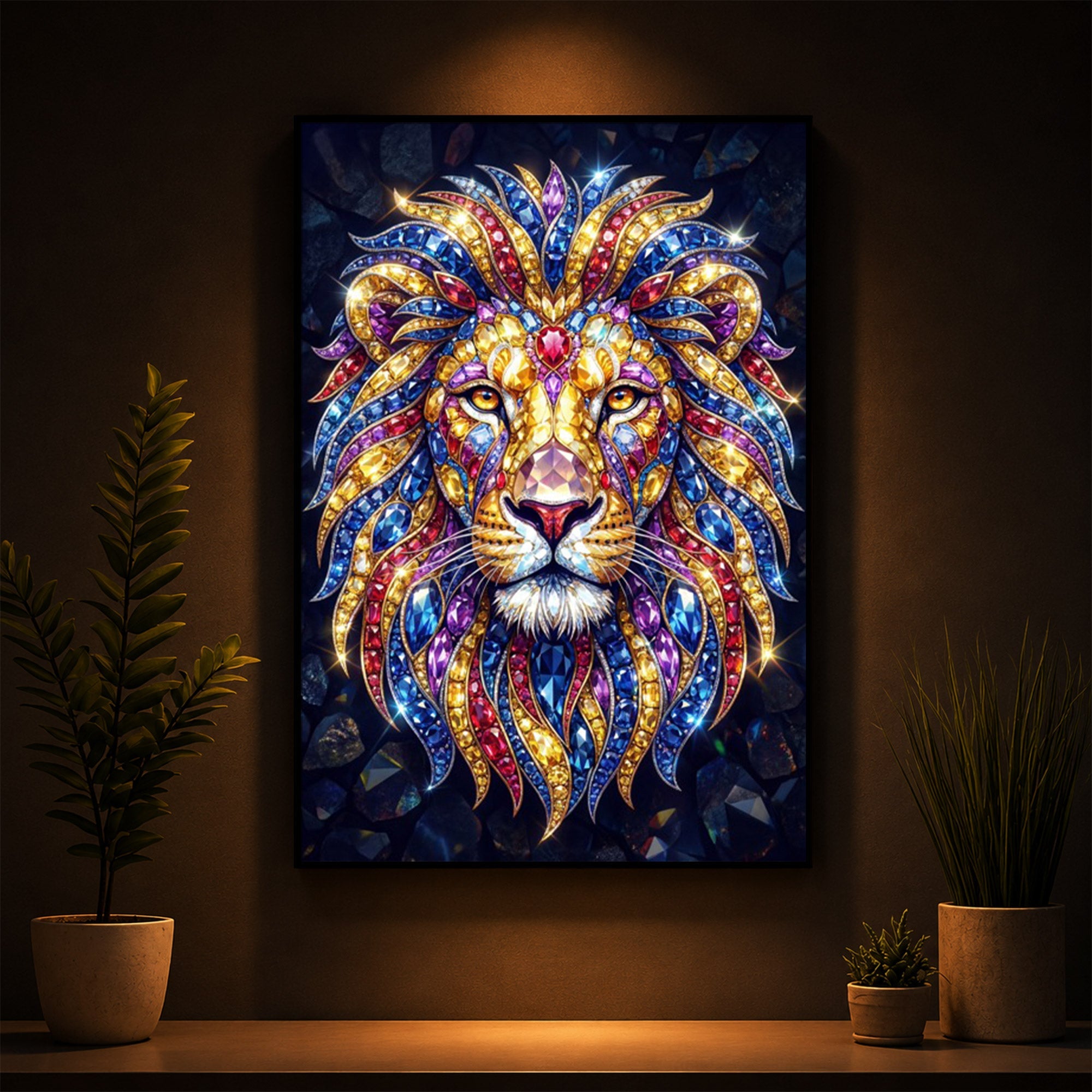 Imperial Lion Majesty Modern Luxury Backlight Vertical Wall Art