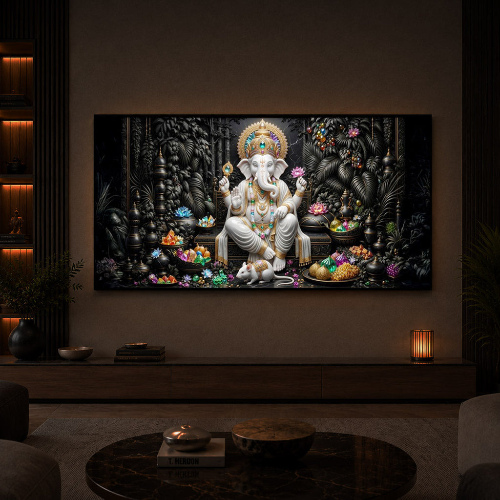 Divine Lord Ganesha Modern Luxury Backlight Horizontal Wall Art