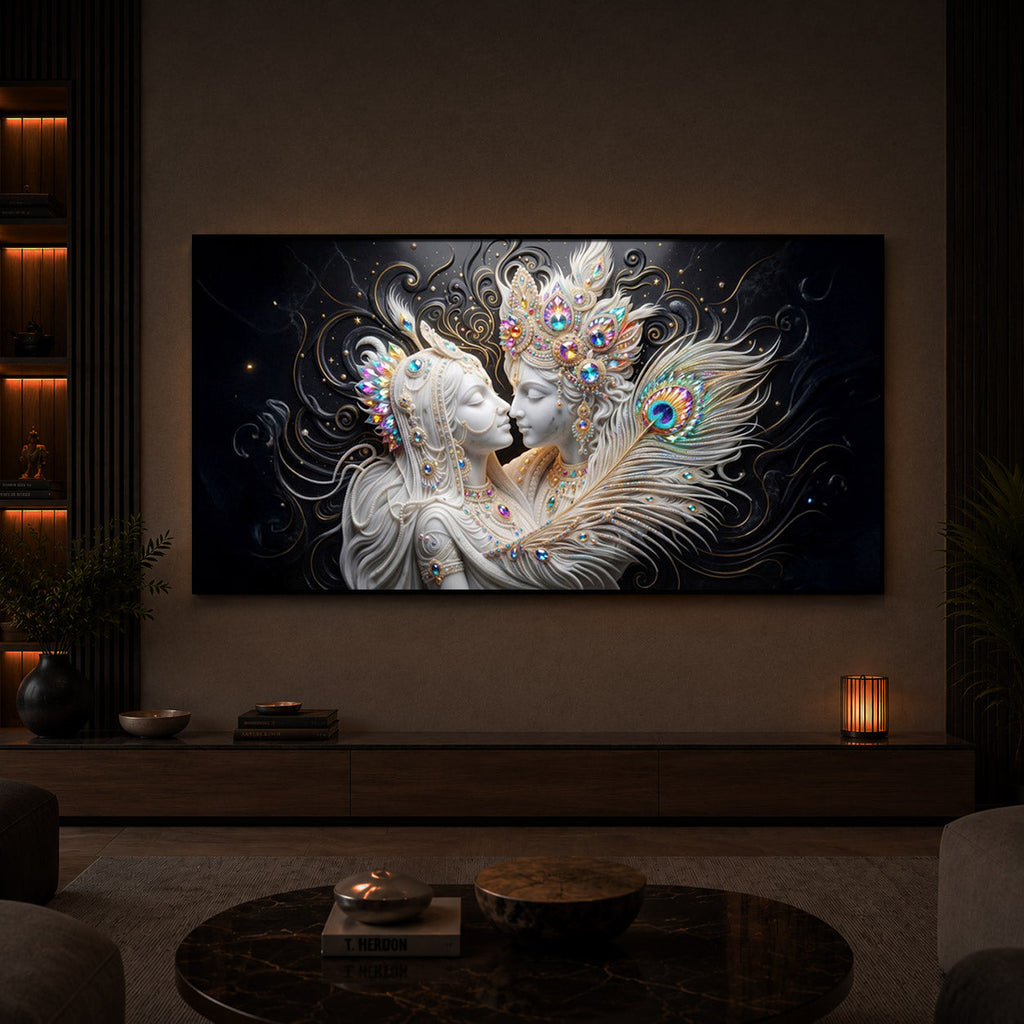 Depicts Radha Krishna Modern Luxury Backlight Horizontal Wall Art