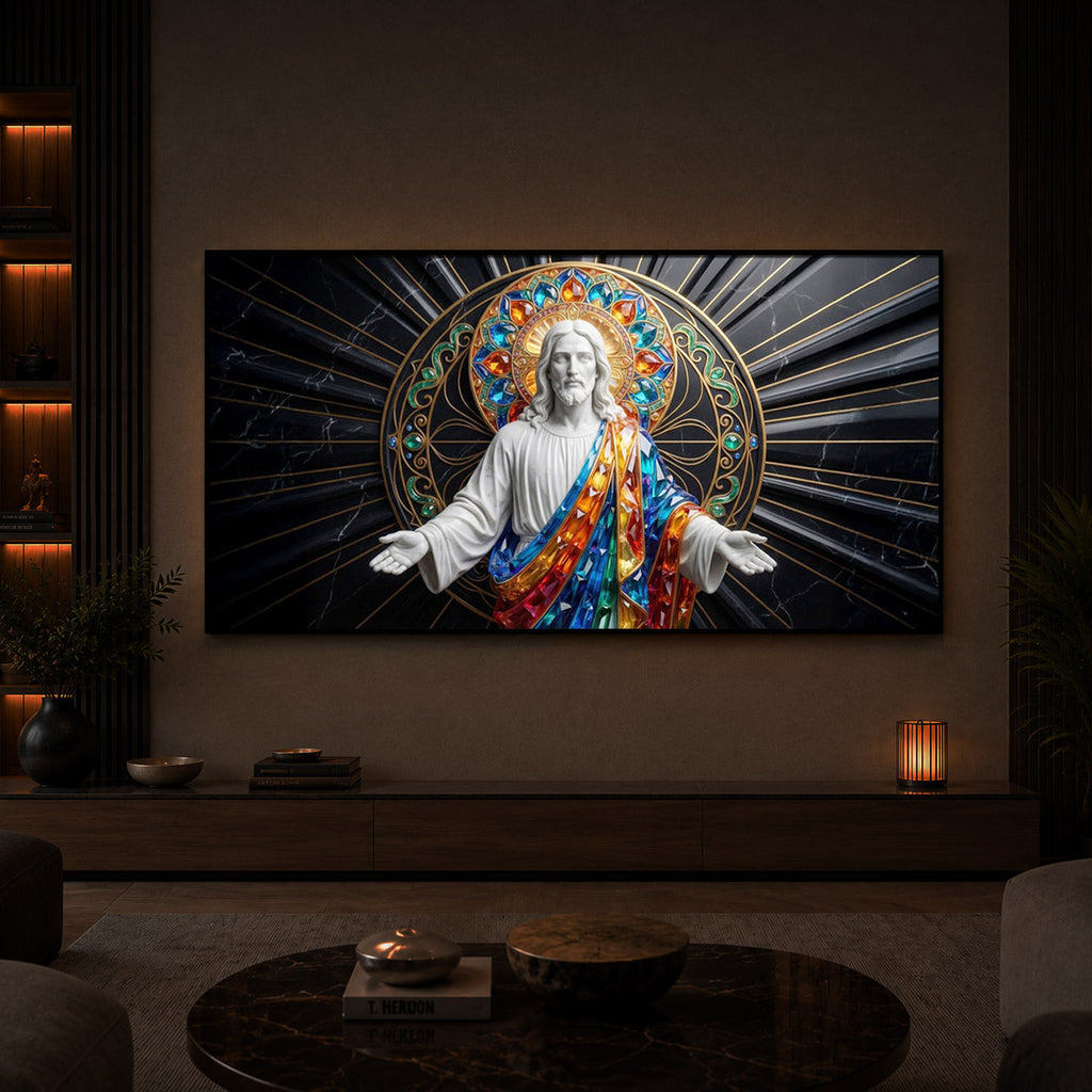 Divine Jesus Modern Luxury Backlight Horizontal Wall Art