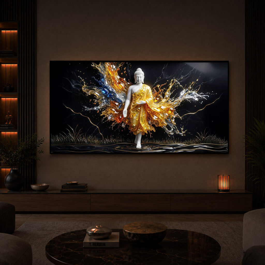 Embedded Buddha Modern Luxury Backlight Horizontal Wall Art