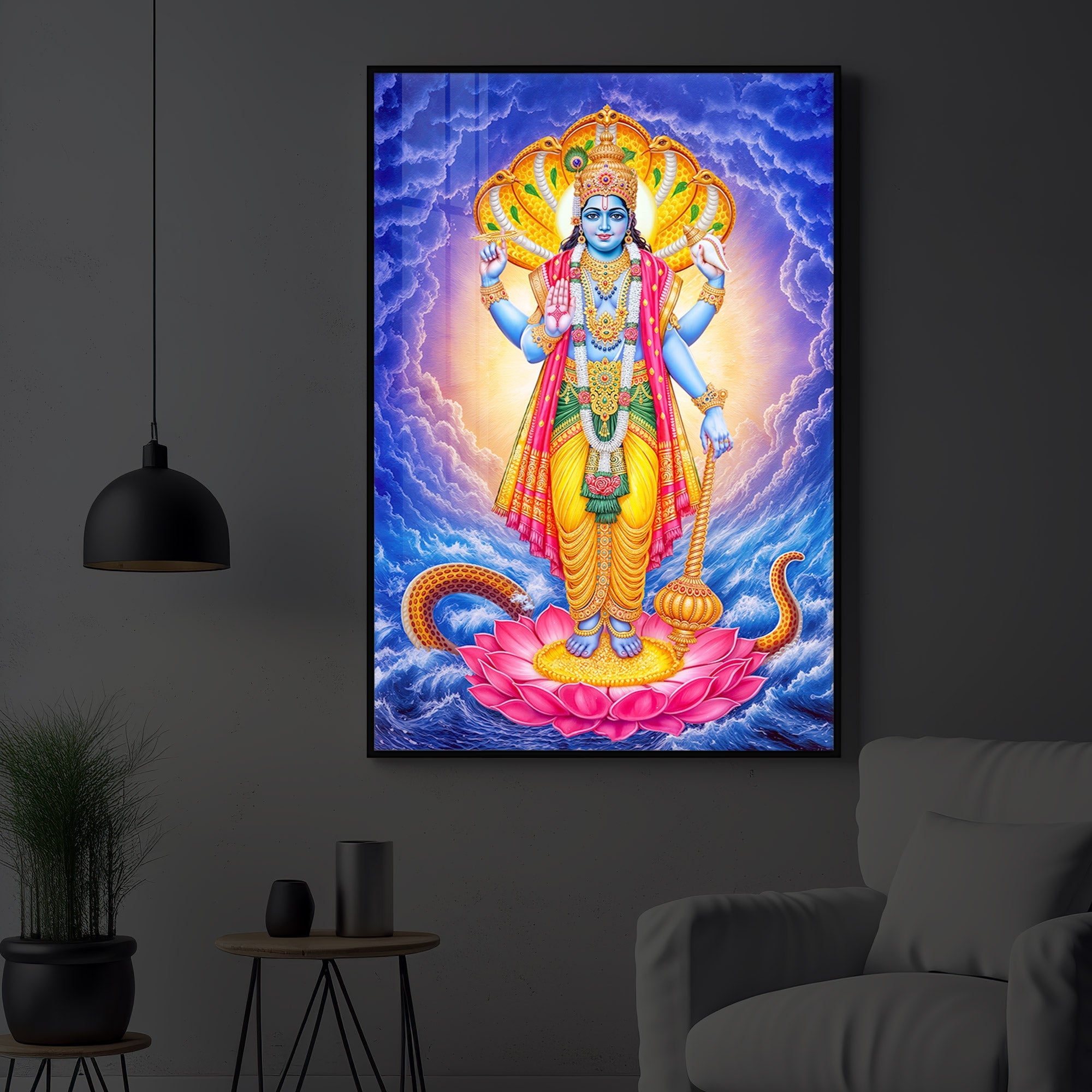 Sri Maha Vishnu Modern Luxury Backlight Vertical Wall Art