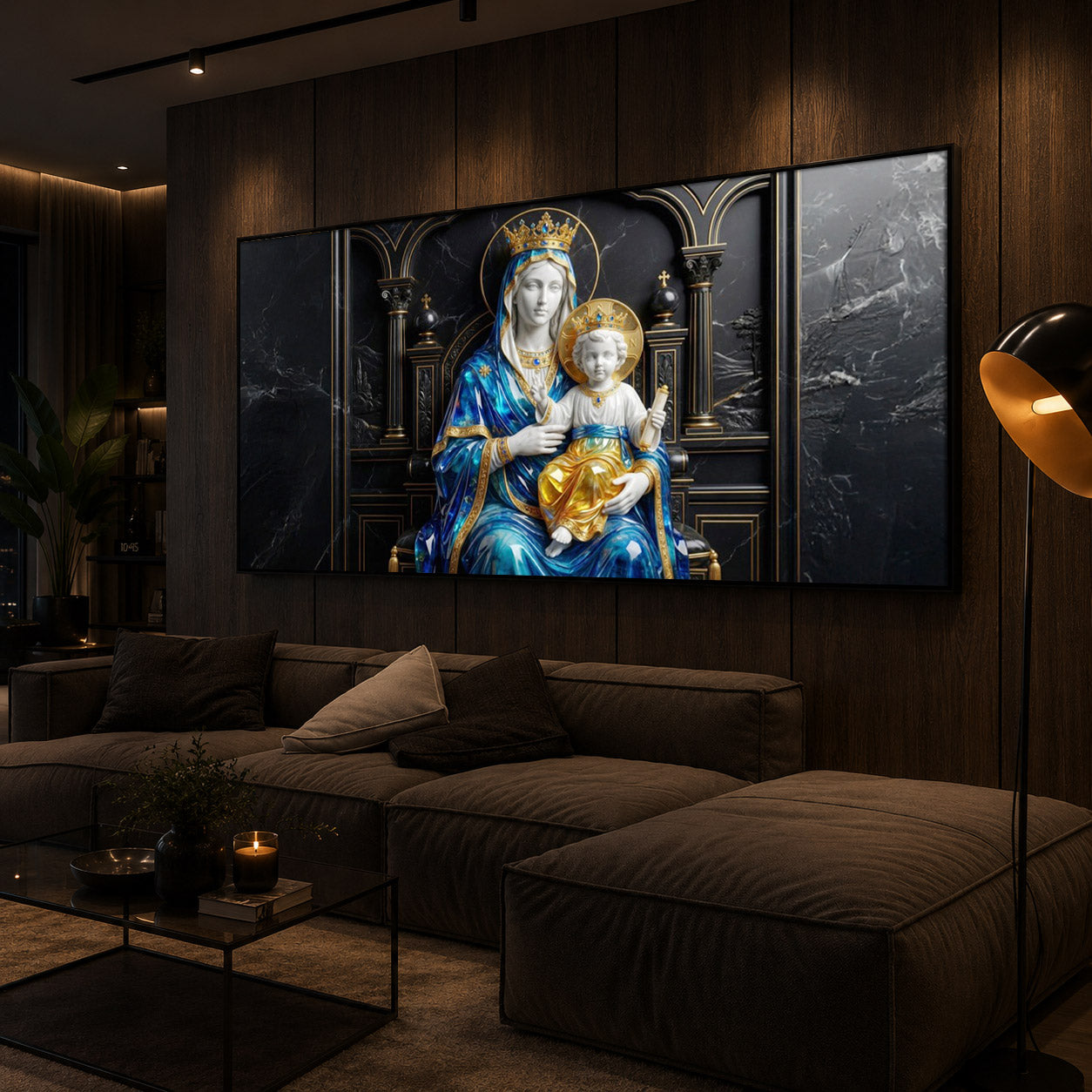 Mother Mary Holding Baby Jesus Modern Luxury Backlight Horizontal Wall Art