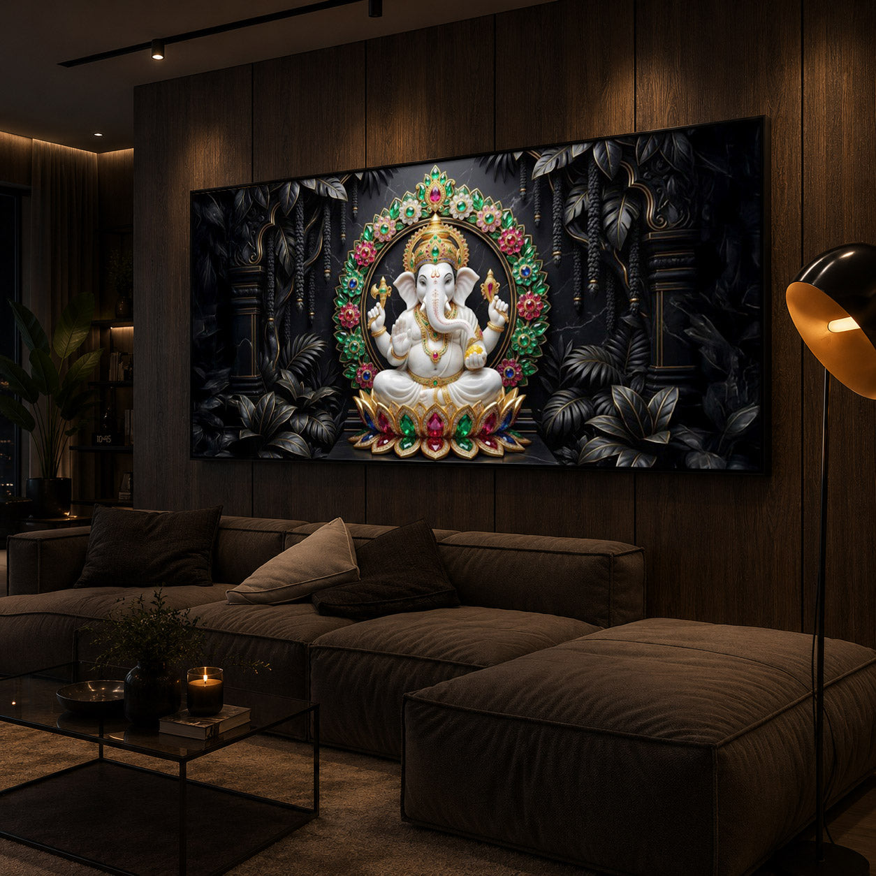 Depicts Lord Ganesha Modern Luxury Backlight Horizontal Wall Art