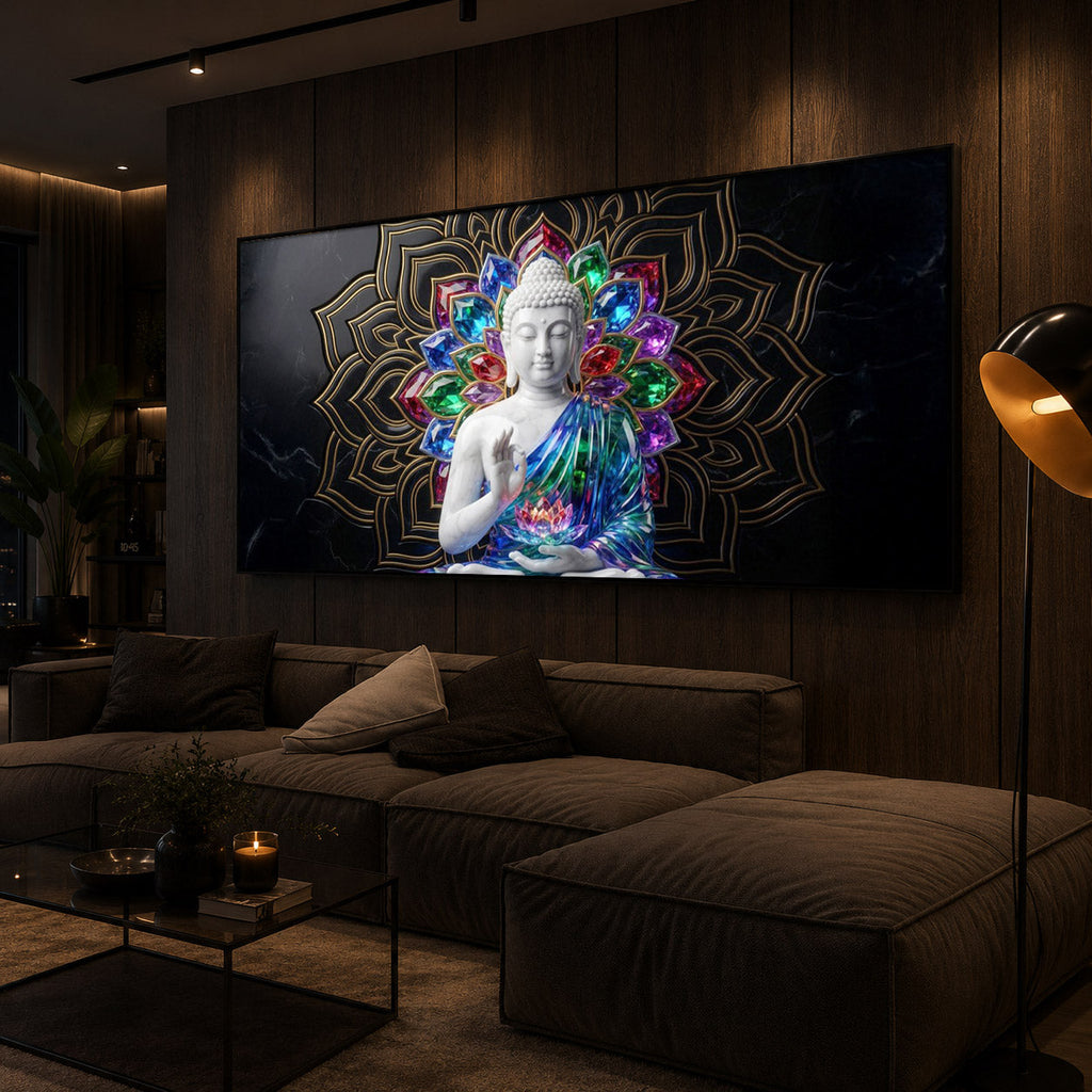 Meditating Buddha Modern Luxury Backlight Horizontal Wall Art