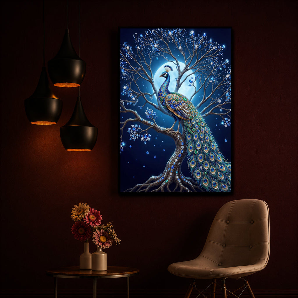 Blue Peacock Modern Luxury Backlight Vertical Wall Art