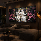 Radha Krishna With Flower Modern Luxury Backlight Horizontal Wall Art