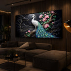 White Peacock With Flowers Modern Luxury Backlight Horizontal Wall Art