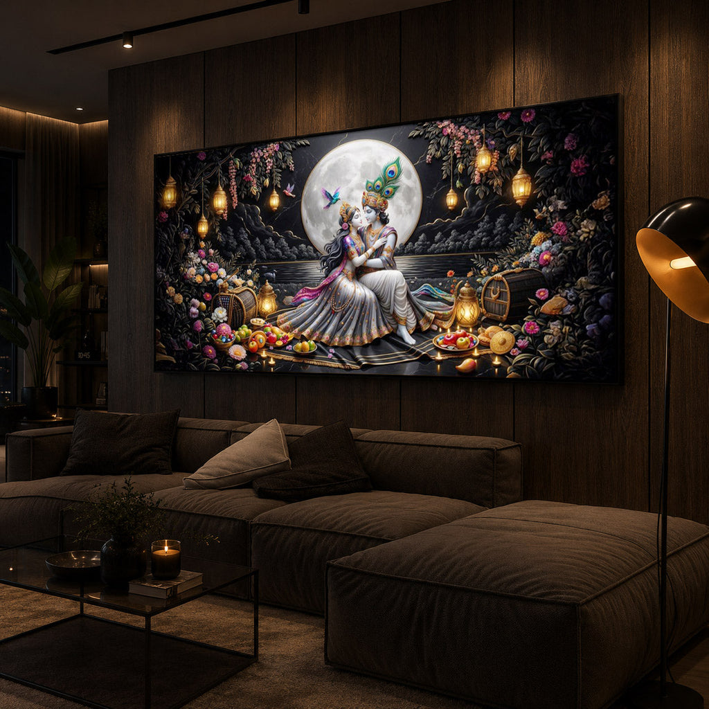Generic Radha Krishna Romantic Modern Luxury Backlight Horizontal Wall Art