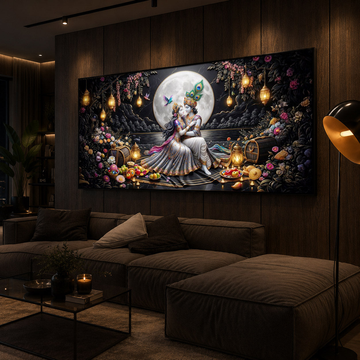 Generic Radha Krishna Romantic Modern Luxury Backlight Horizontal Wall Art