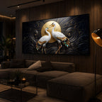 White Crane Modern Luxury Backlight Horizontal Wall Art