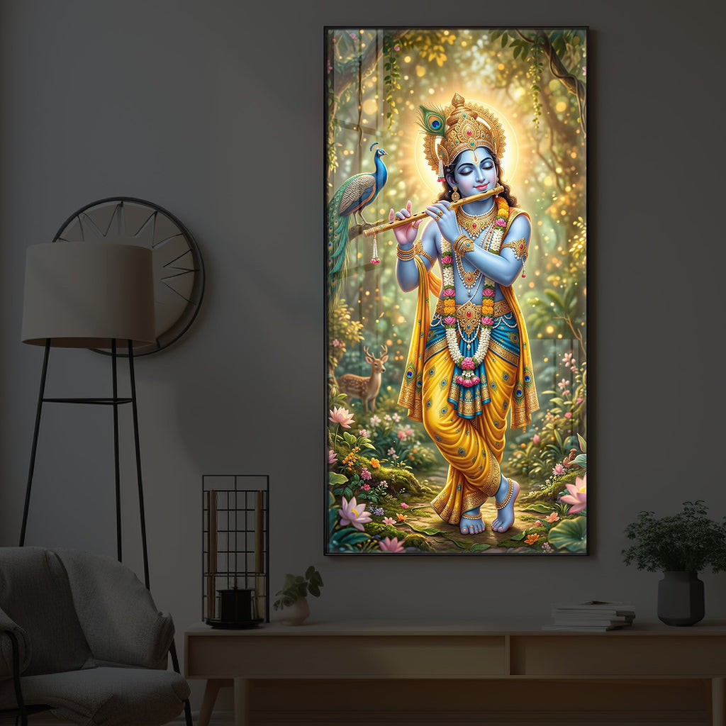 Loving Krishna Modern Luxury Backlight Vertical Wall Art
