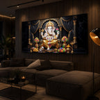 Hindu Deity Lord Ganesha Modern Luxury Backlight Horizontal Wall Art
