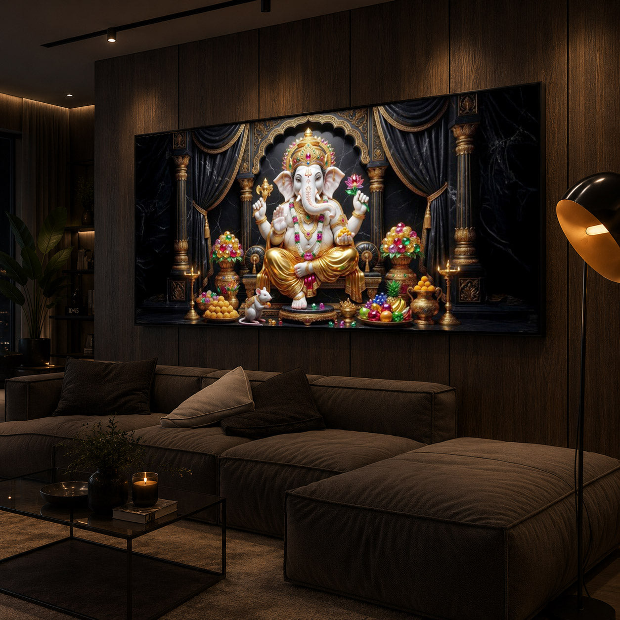 Hindu Deity Lord Ganesha Modern Luxury Backlight Horizontal Wall Art