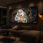 Spiritual Moonlight Radha Krishna Modern Luxury Backlight Horizontal Wall Art