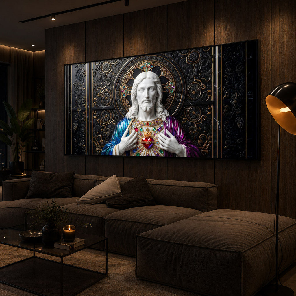 Sacred Heart Of Jesus Modern Luxury Backlight Horizontal Wall Art