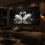 Two White Swans Forming A Heart Modern Luxury Backlight Horizontal Wall Art