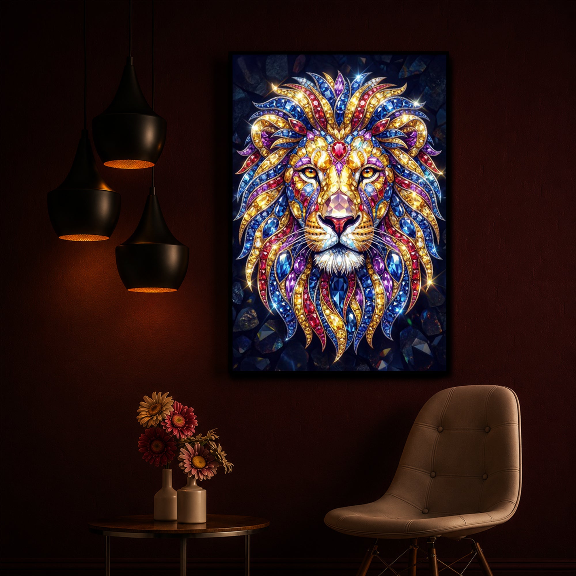 Imperial Lion Majesty Modern Luxury Backlight Vertical Wall Art
