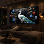 Majestic Peacock With Flower Modern Luxury Backlight Horizontal Wall Art