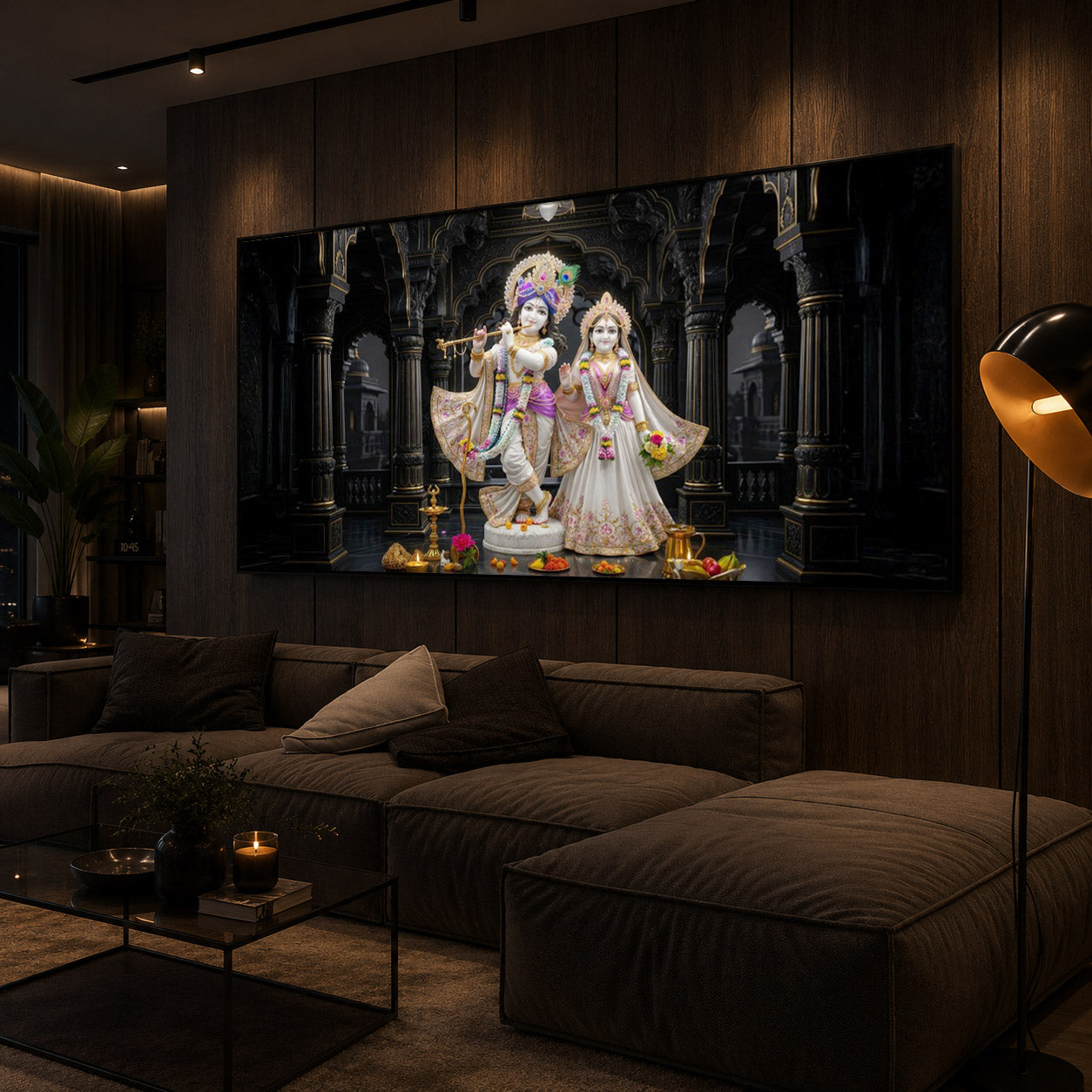 Spiritual Shree Radha Krishna Modern Luxury Backlight Horizontal Wall Art