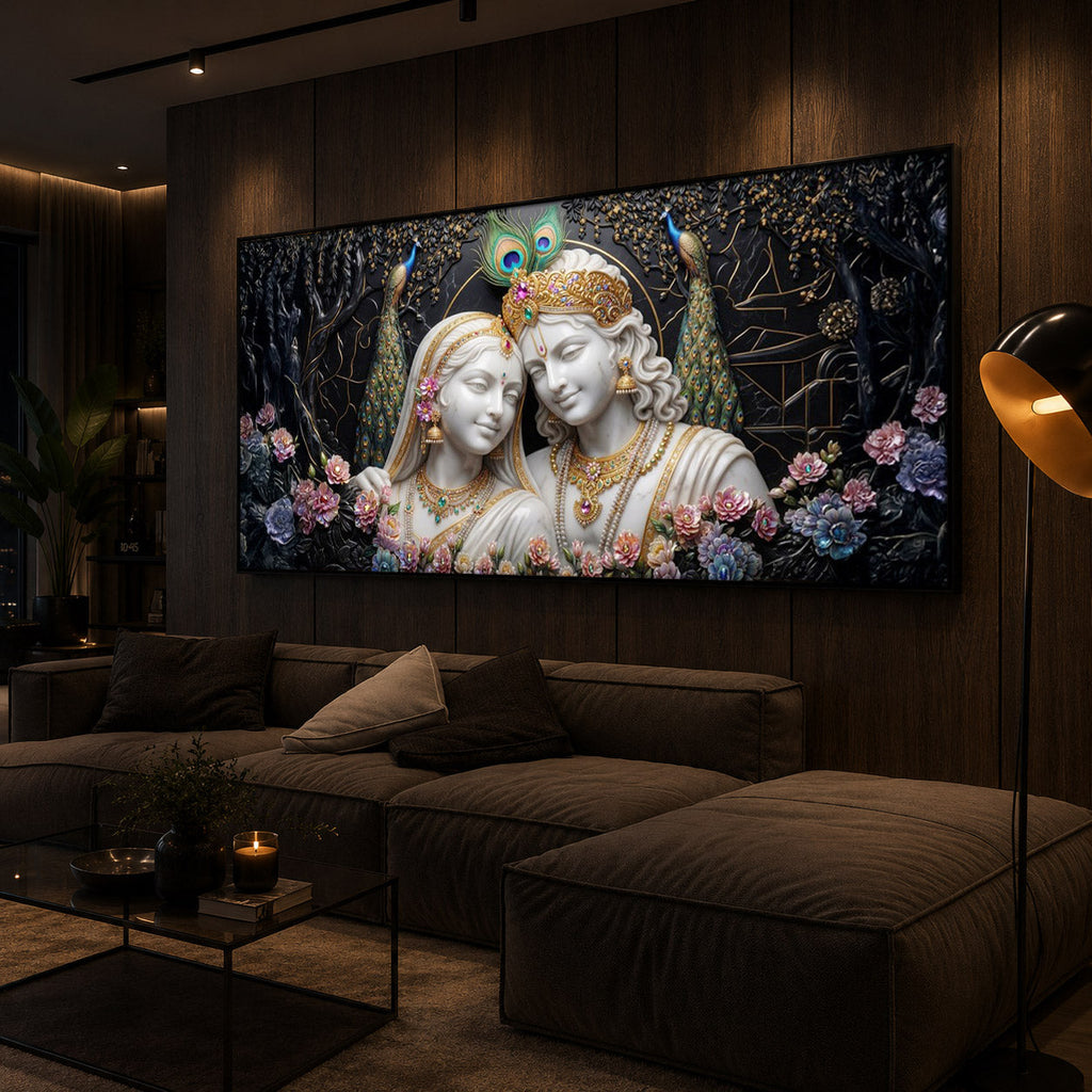 Beautiful Radha Krishna Modern Luxury Backlight Horizontal Wall Art