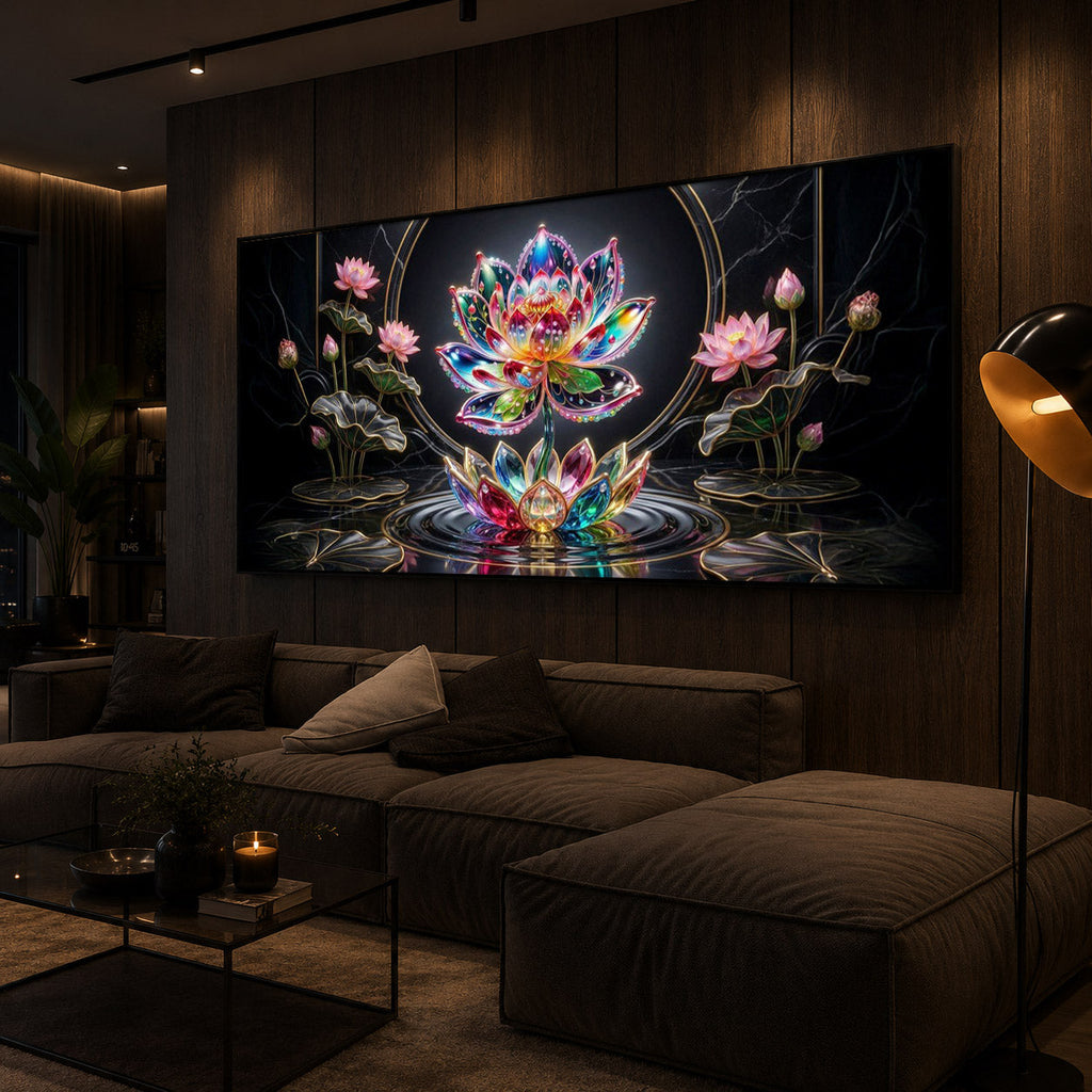 Colorful Lotus Flower Modern Luxury Backlight Horizontal Wall Art